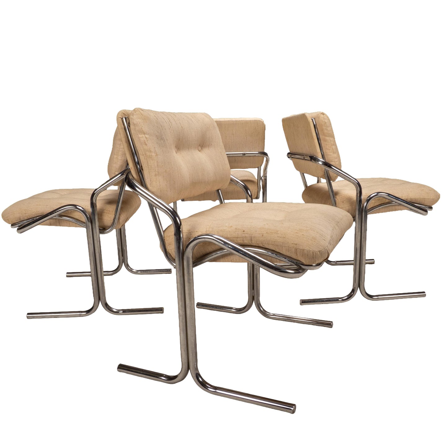 1970s Jerry Johnson Arcadia Cantilever Tubular Dining Chairs, Set of 4 – Chrome Retro Modern
