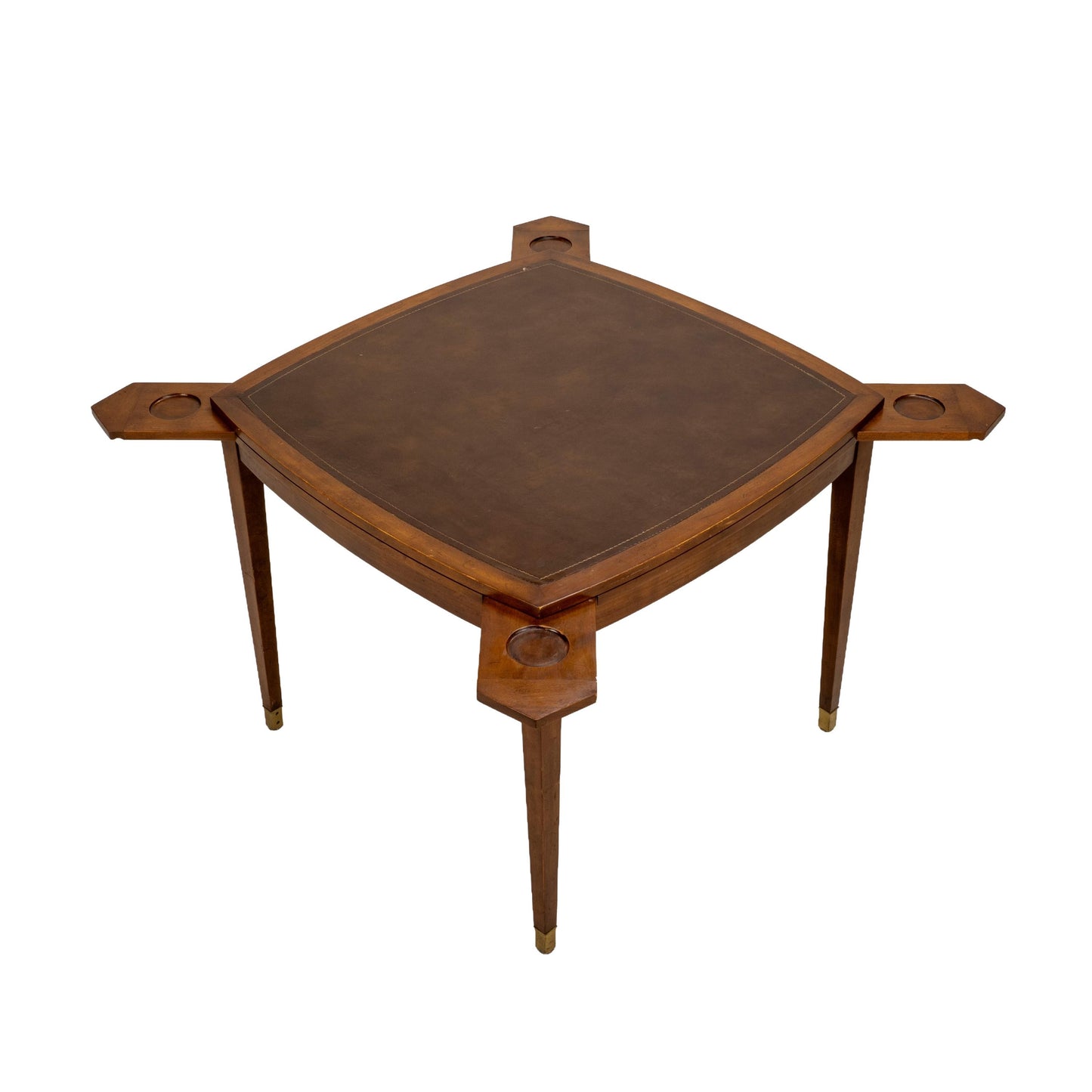 Vintage Old Colony Beacon Hill Walnut & Leather Games Table W/ Hidden Drink Holders