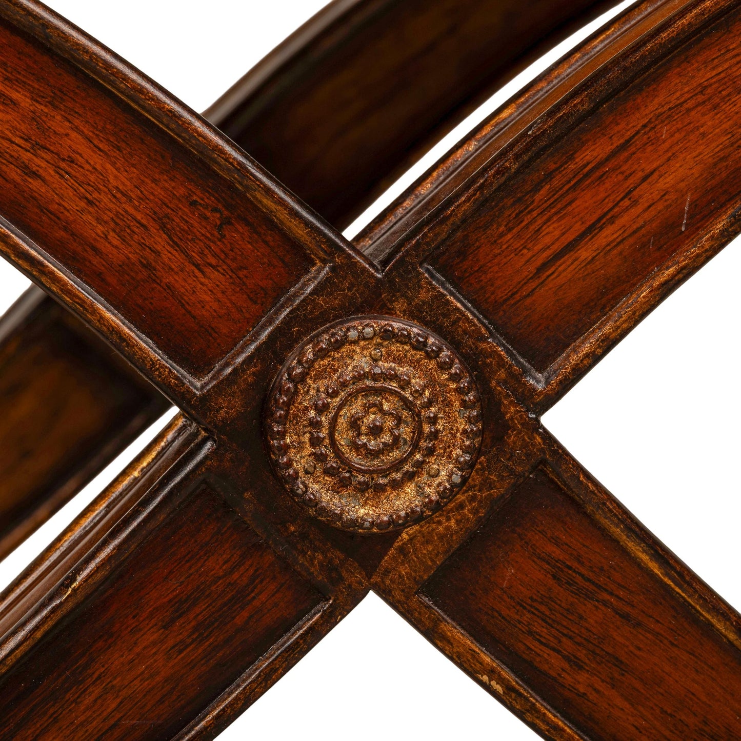 Ethan Allen Carved Wood X-Base Low Stools With Houndstooth Upholstery - A Pair