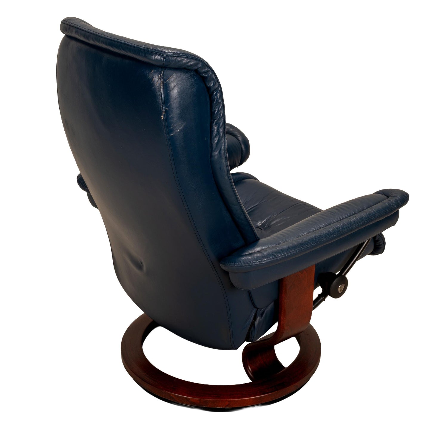 Ekornes Stressless Royal Recliner – Medium – Blue Leather W/ Wood Base - Made in Norway
