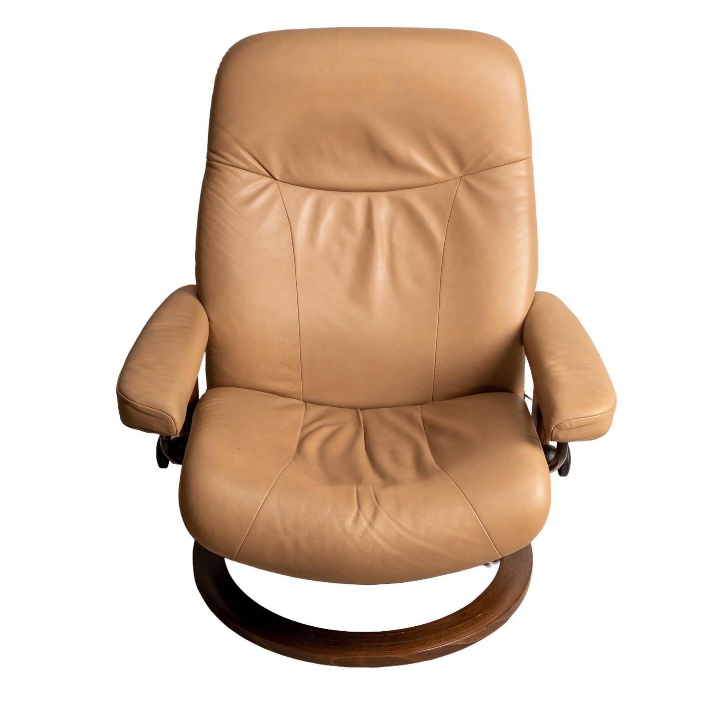 Ekornes Stressless Royal Recliner in Tan Leather W/ Walnut Base - Large Model