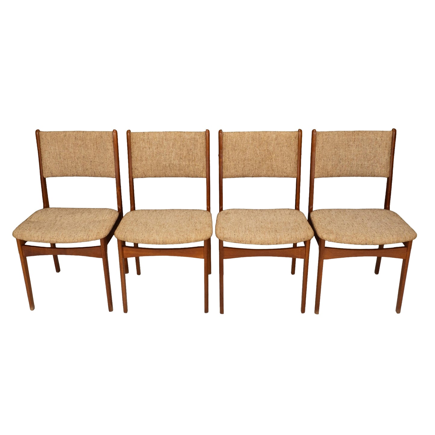 Set of 4 Danish Modern Dining Chairs Teak Frame Tweed Upholstery Mid Century