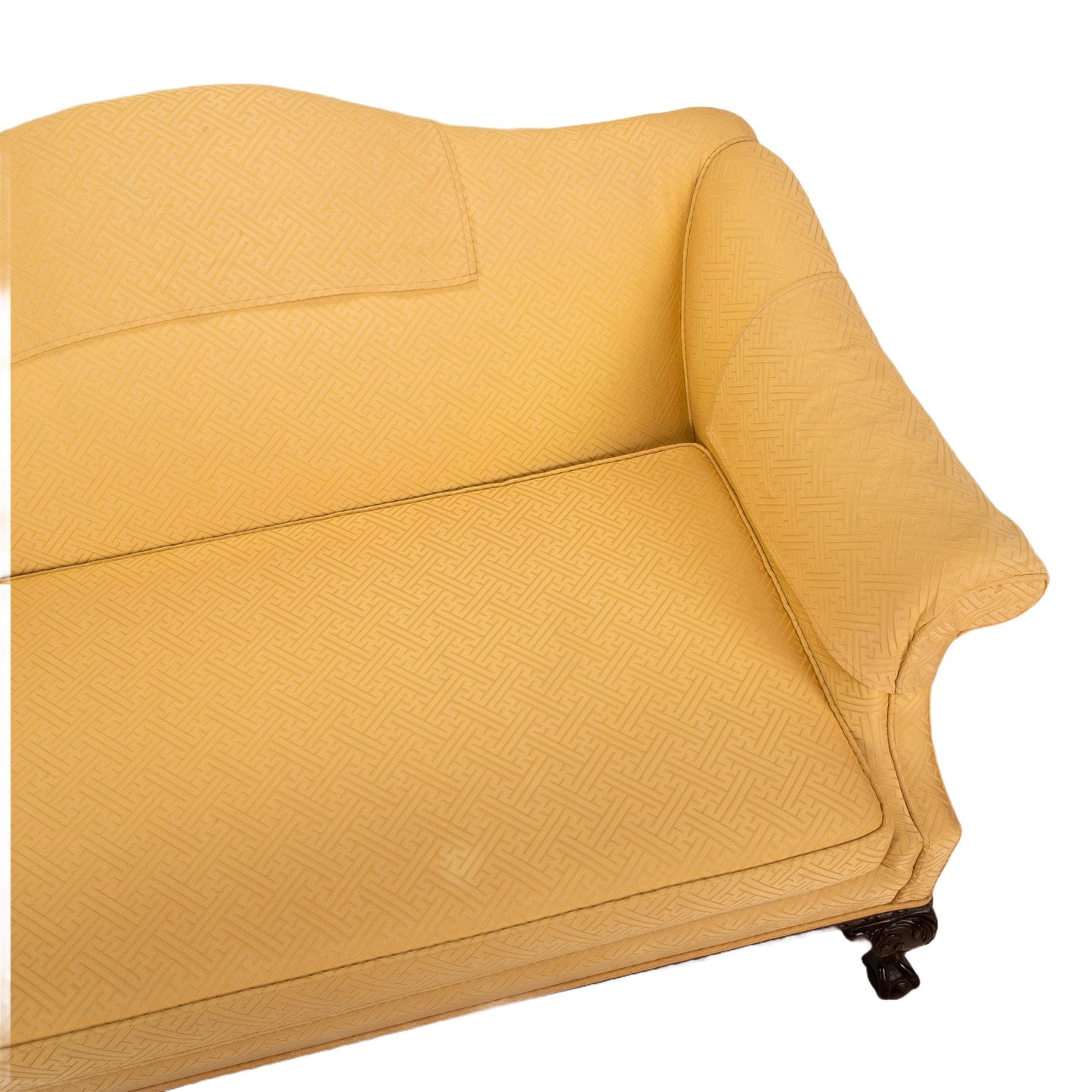 Vintage 1940s English Camelback Claw Footed Chippendale Upholstered Settee Loveseat Sofkka English Style, Original Upholstery , Gorgeous Piece