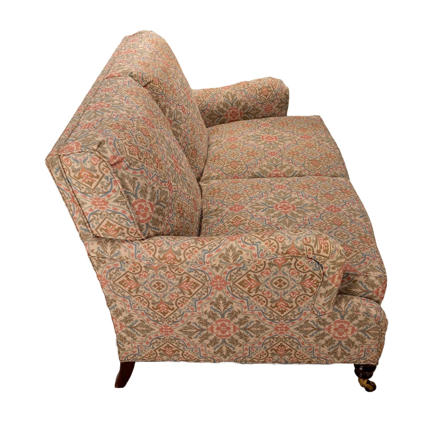 Vintage Hickory Chair Company English Roll Arm Loveseat With Casters , Elegant Sofa, High End Home Furniture, Brass Wheels, Gorgeous