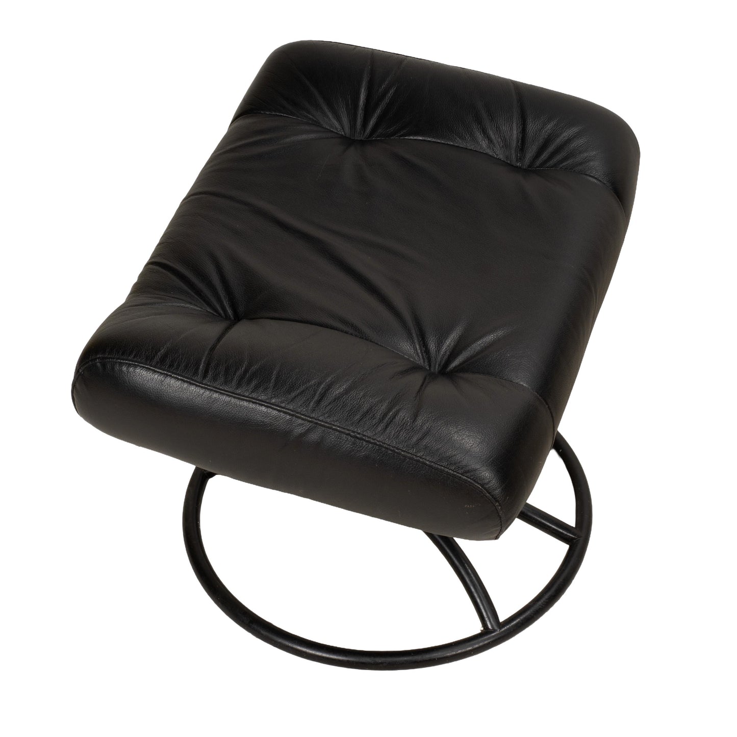 1980s Vintage Ekornes Stressless Black Leather Recliner & Ottoman Made in Norway