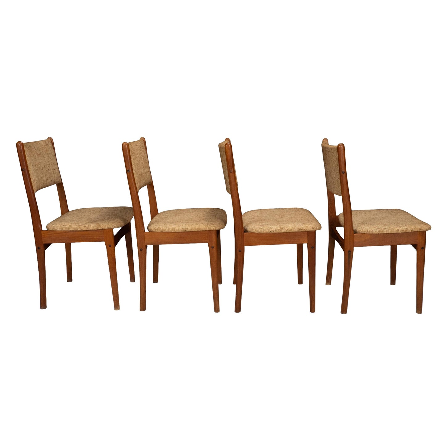 Set of 4 Danish Modern Dining Chairs Teak Frame Tweed Upholstery Mid Century