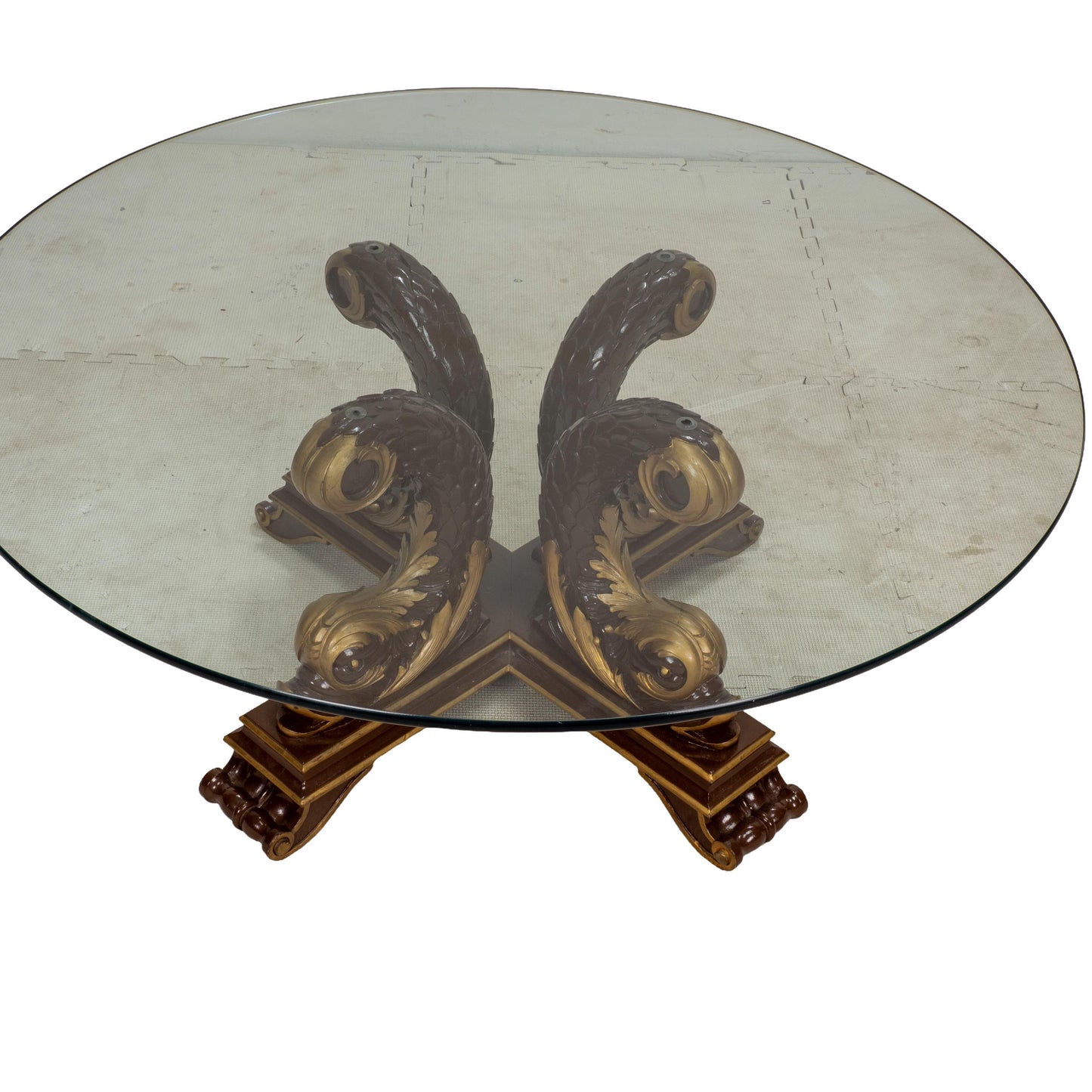 Italian Neoclassical Style Gilt Scroll Base Oval Glass Coffee Table Hollywood Regency