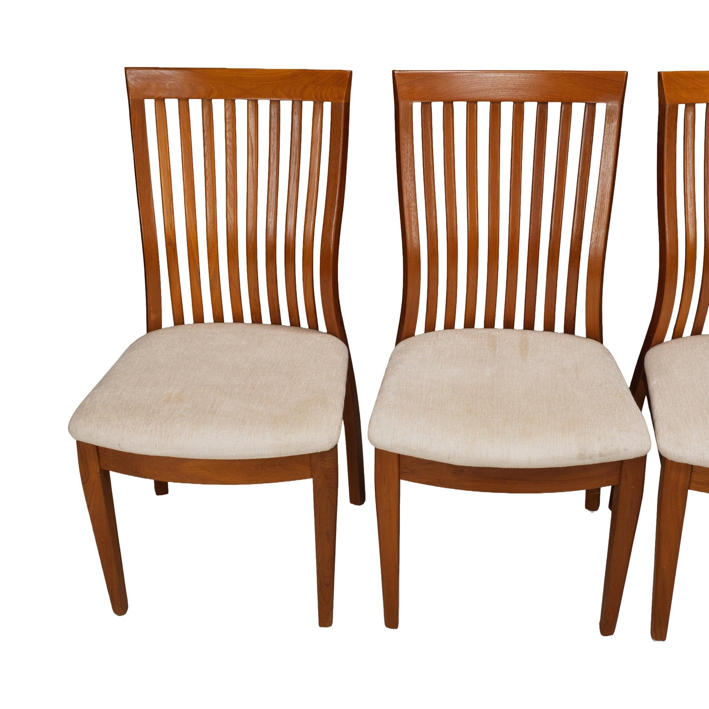 Set of 4 Benny Linden Solid Teak Slat Back Dining Chairs Mid Century Modern Scandinavian