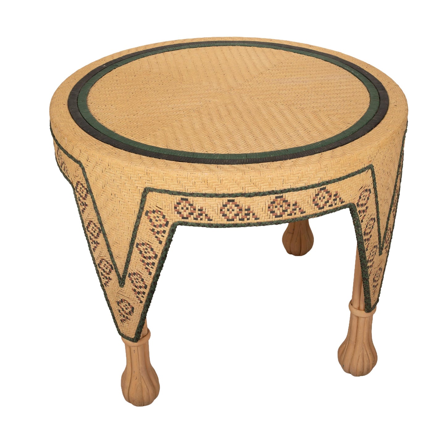 Unique Southwestern Aztec Style Round Wicker Center Table - 36" x 36" x 29"