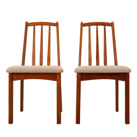 Koda Woodcraft Danish Modern Style Teak Slat Back Side Dining Chairs - A Pair, MCM Mid Century Modern, USA Shipping Available, Retro Mod