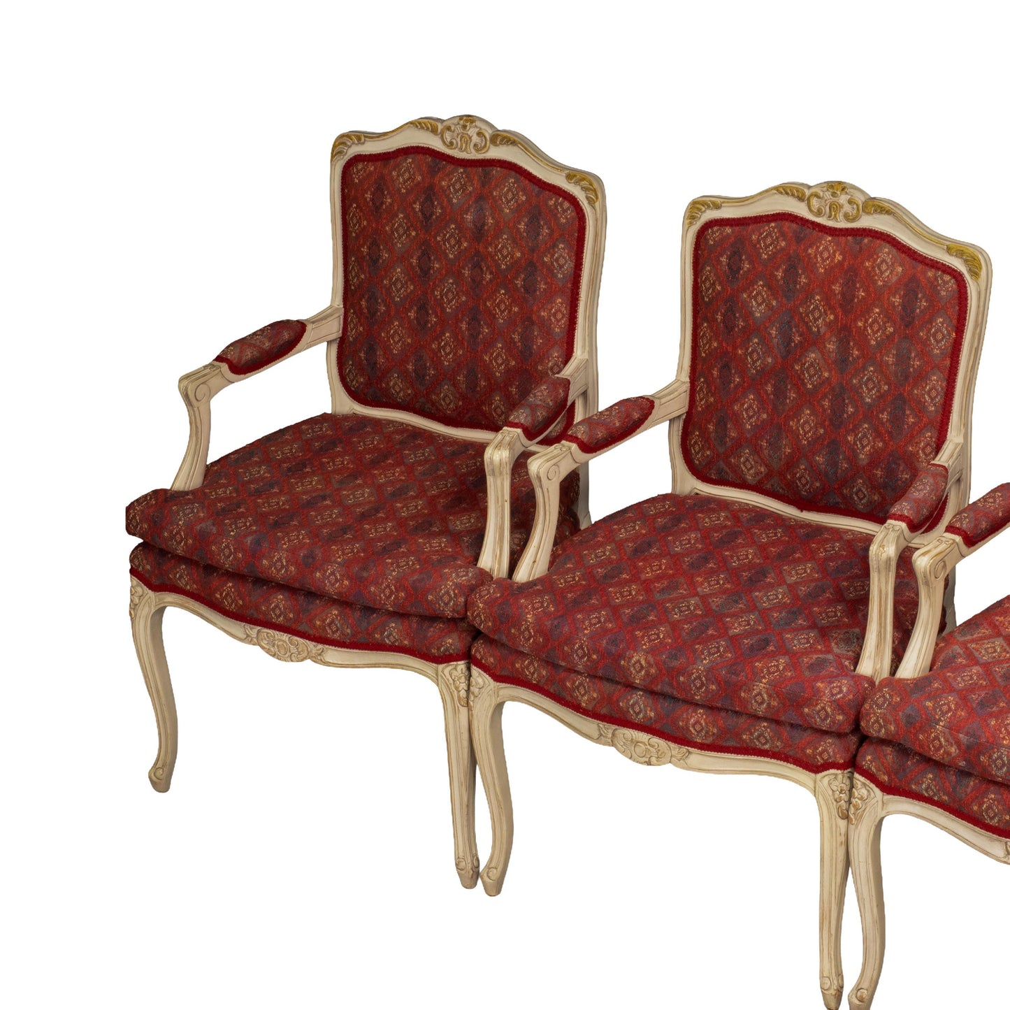 French Provincial Dining Chairs Louis XV Style White Frame Upholstered -Set of 9