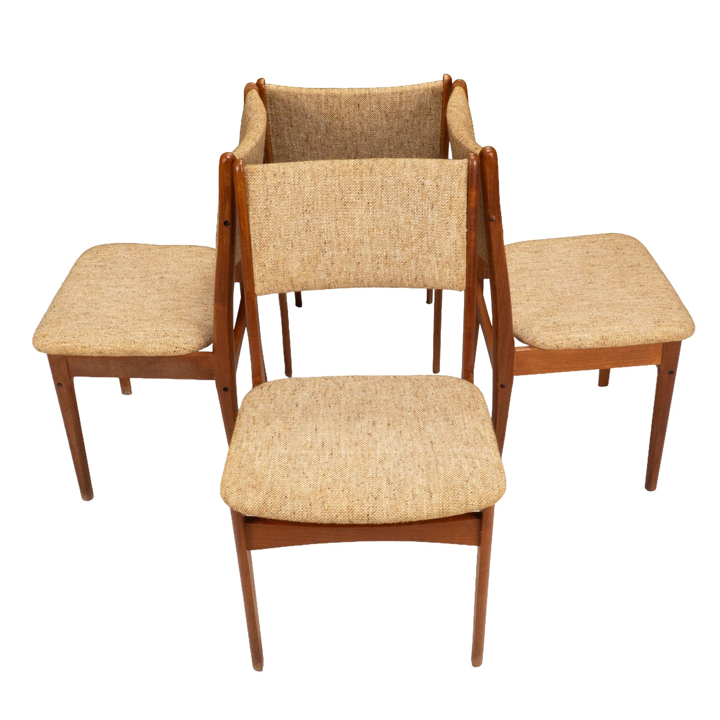 Set of 4 Danish Modern Dining Chairs Teak Frame Tweed Upholstery Mid Century