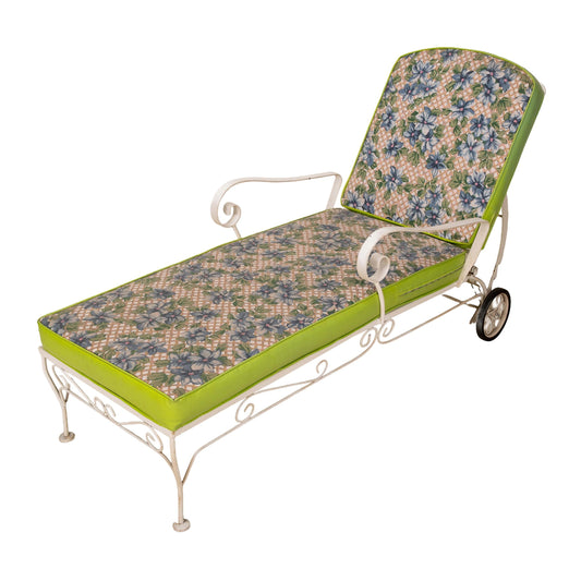 1960s Floral Wrought Iron Patio Chaise Lounge Chair Lounger , Vintage Mid Century Flair