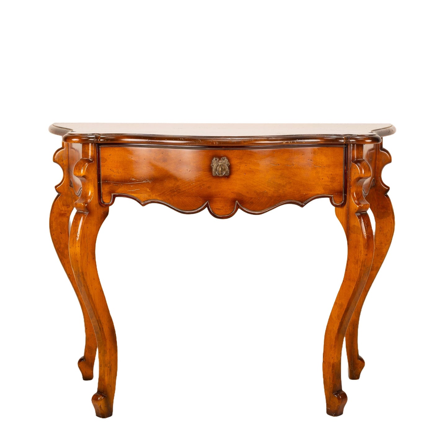Baker Furniture Milling Road Console Table – Italian Provincial Solid Maple Entry Table – Vintage Carved Hall Table w/ Lock & Key