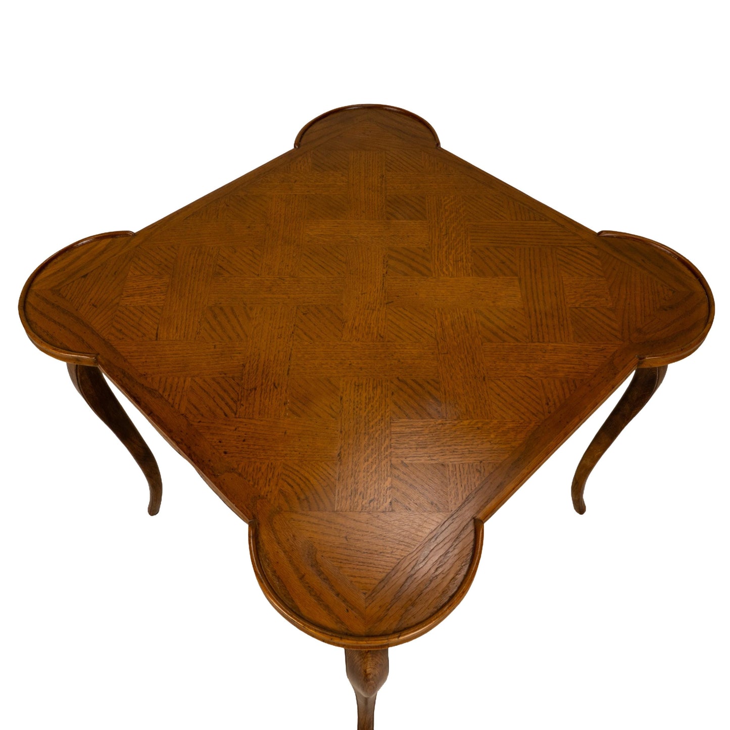 Italian Cabriole Leg Parquetry Top Oak Game Table Made in Italy
