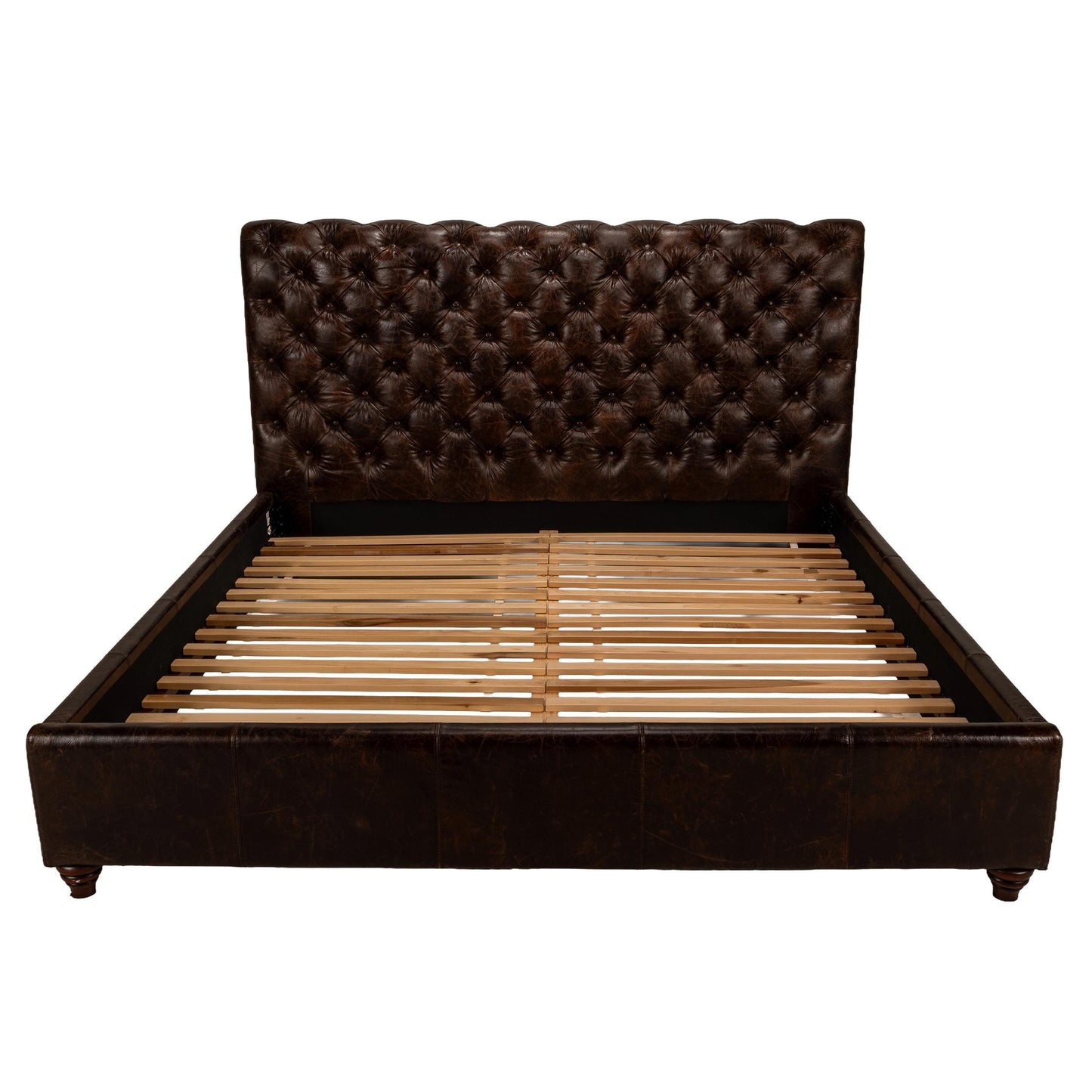 Pottery Barn Tufted Leather Chesterfield King Bed – Distressed Brown Leather & Nailhead Trim