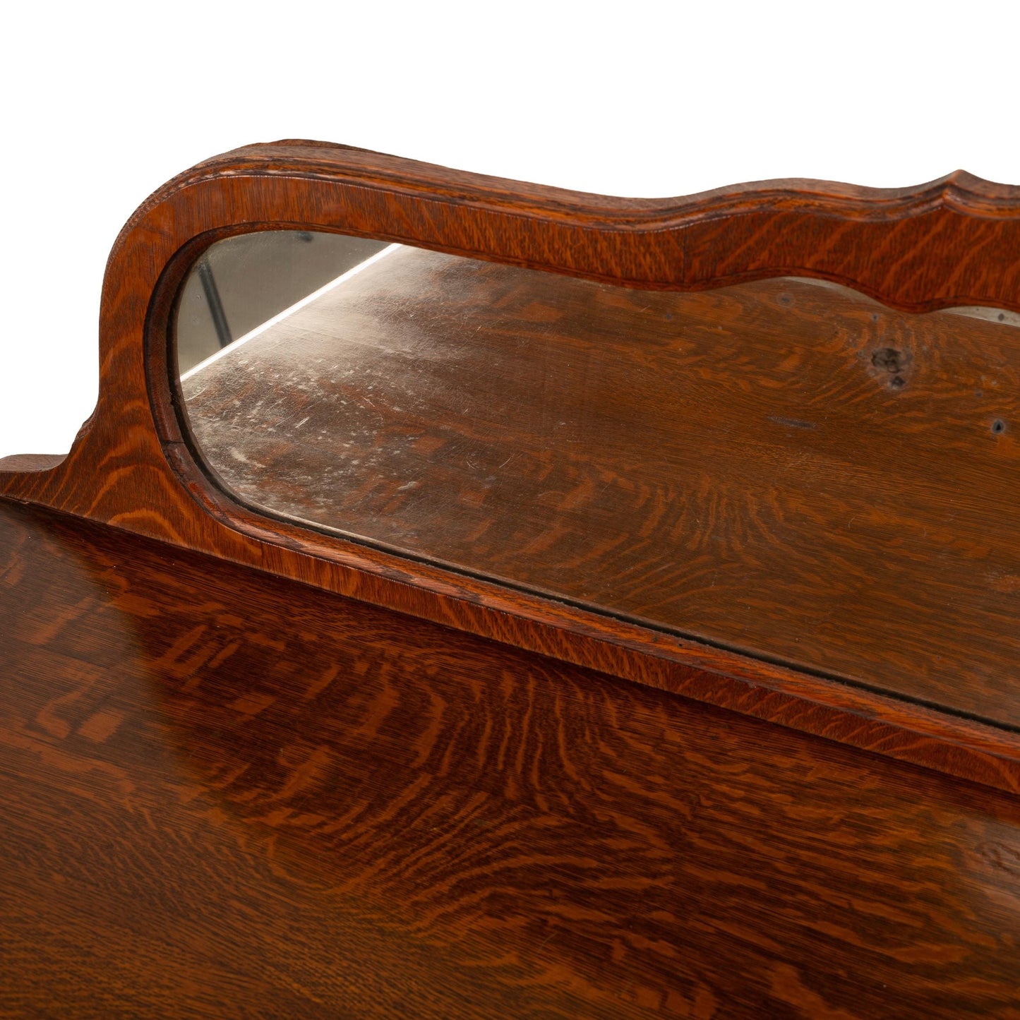 Antique Tiger Oak Carved Sideboard Buffet W/ Original Beveled Mirror & Shell Details