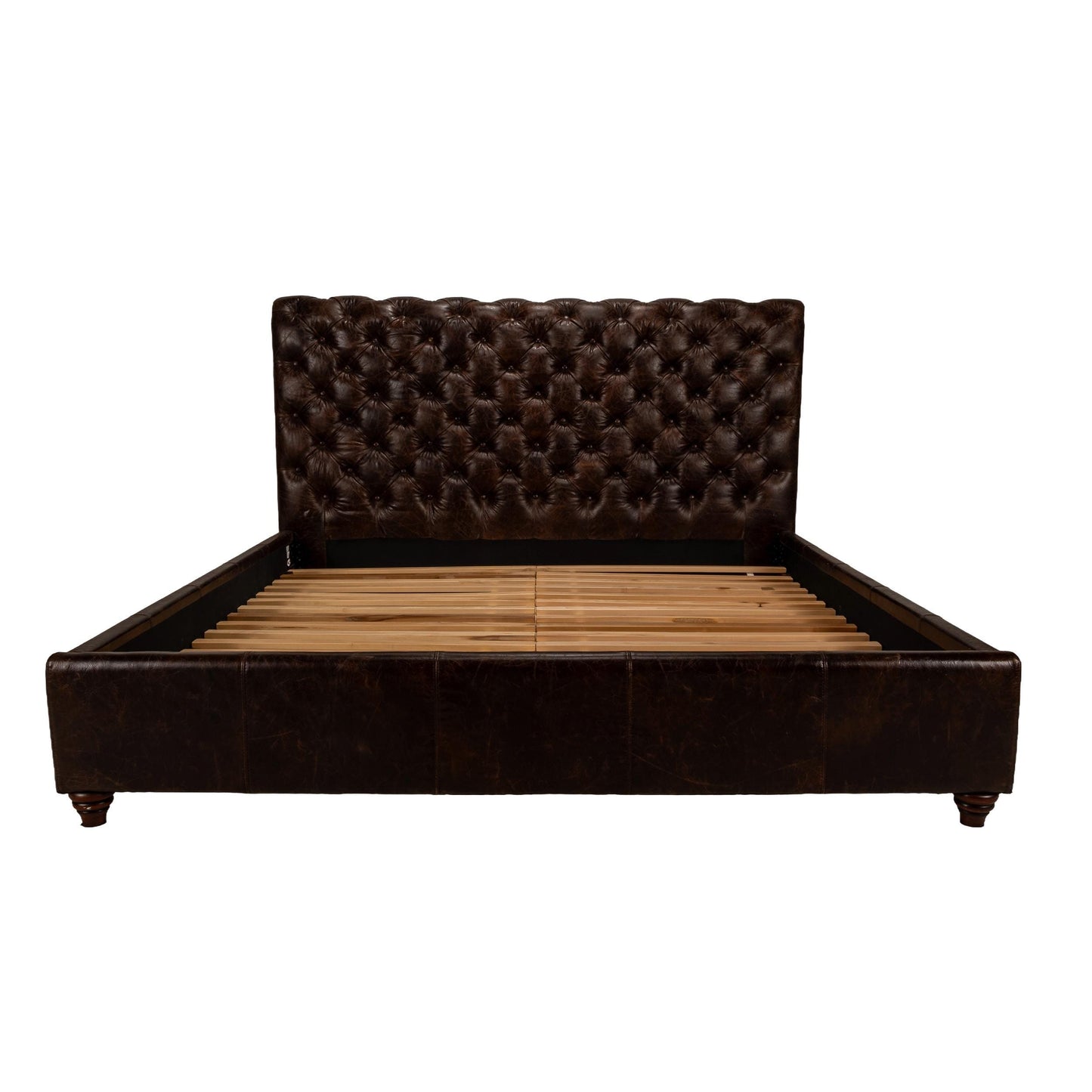 Pottery Barn Tufted Leather Chesterfield King Bed – Distressed Brown Leather & Nailhead Trim