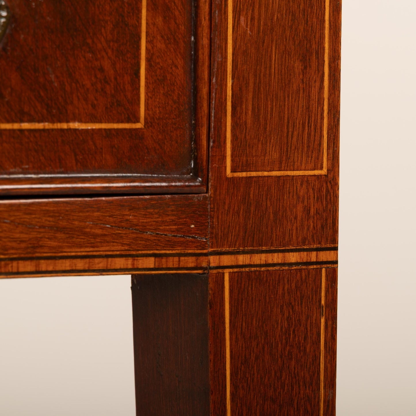Vintage Federal Style Bow-Front Two-Drawer Console Table W/ Flamed Mahogany Details and Brass Hardware