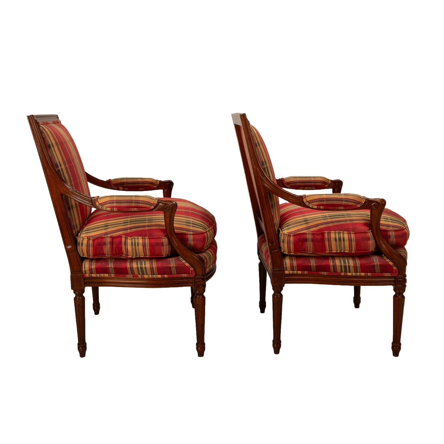 Vintage Henredon for Marshall Fields Plaid Louis LXI Style Lounge Chairs - a Pair , Elegant Side Chairs, Carved Wood, High End Furniture