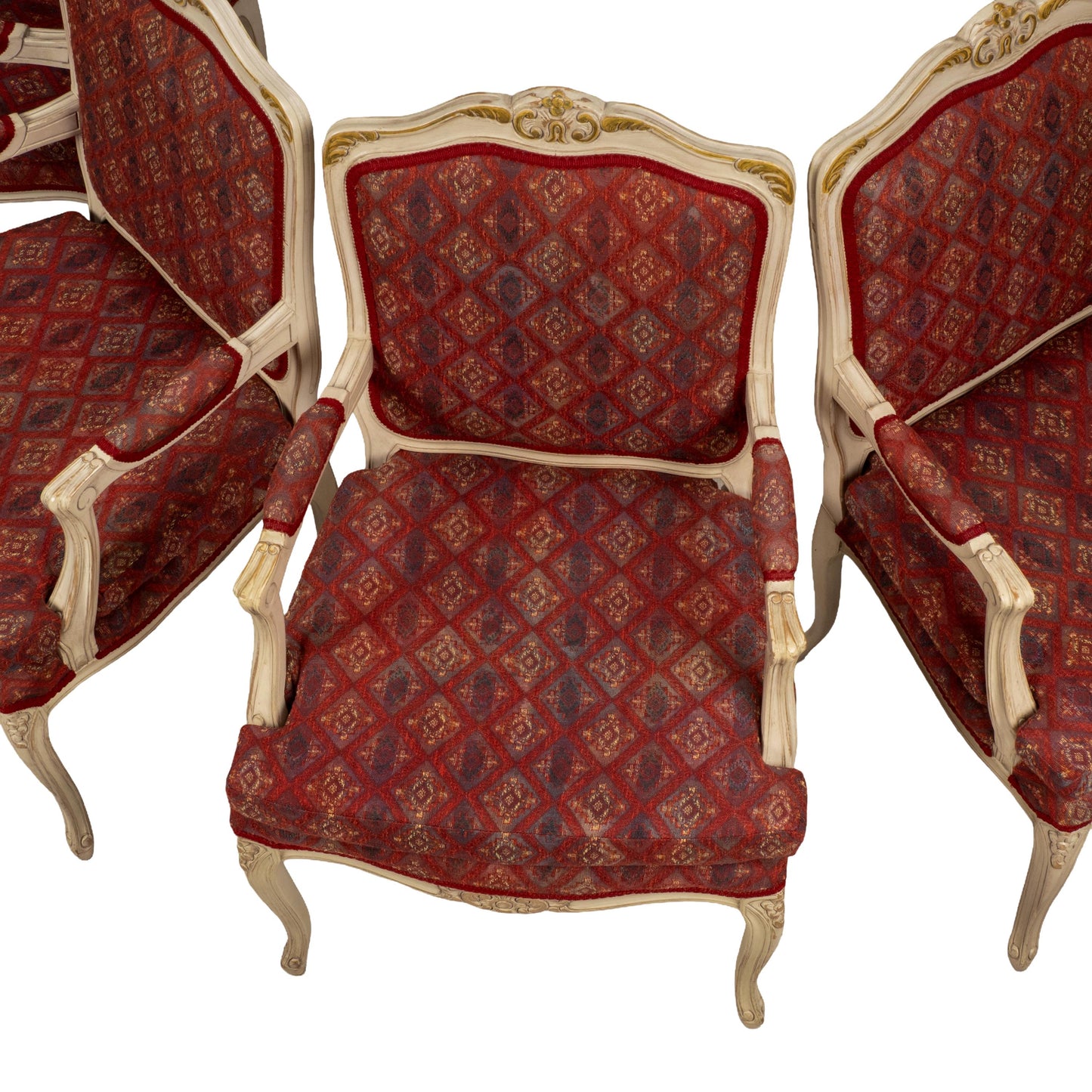 French Provincial Dining Chairs Louis XV Style White Frame Upholstered -Set of 9