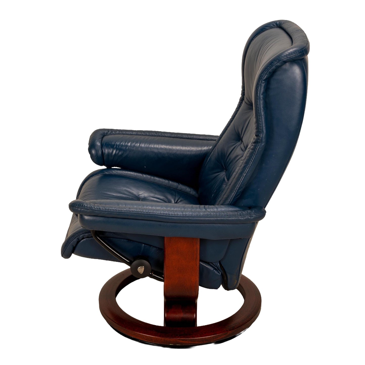 Ekornes Stressless Royal Recliner – Medium – Blue Leather W/ Wood Base - Made in Norway