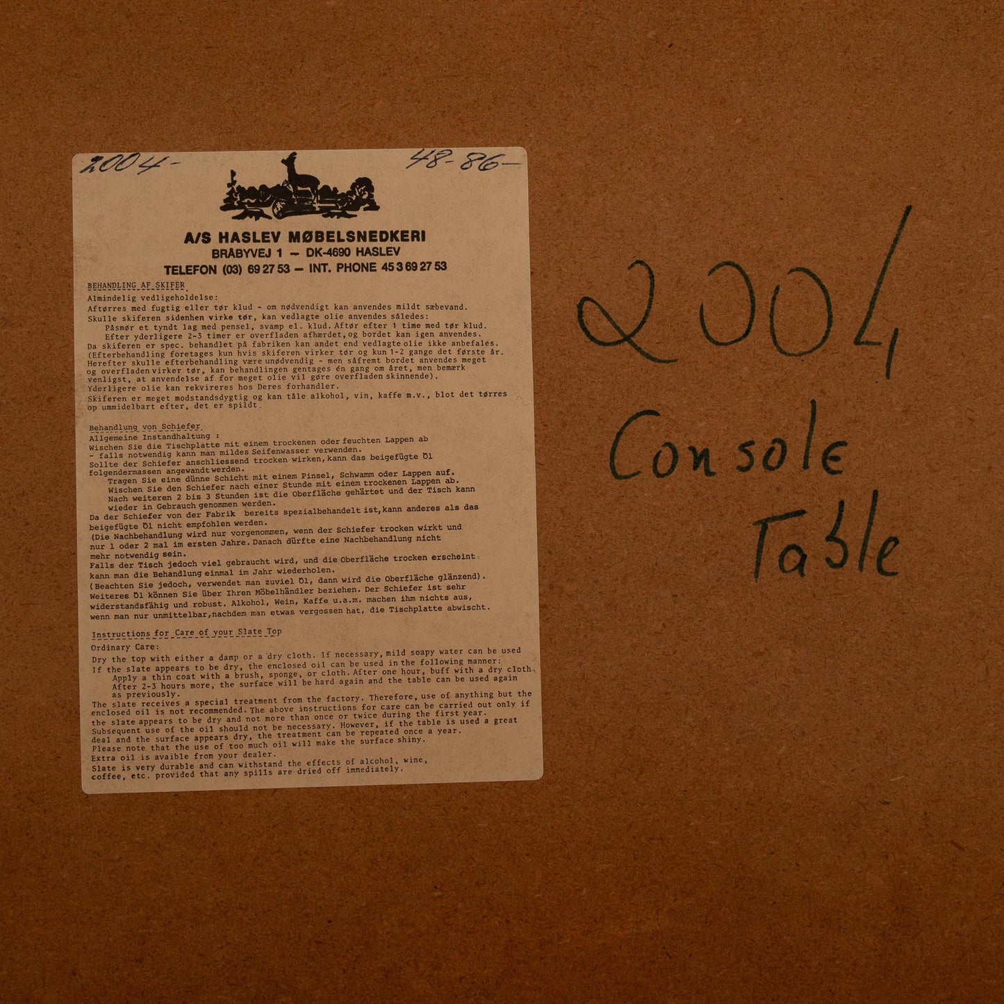 1970s Haslev Teak Console Table With Slate Tile Top - Made in Denmark