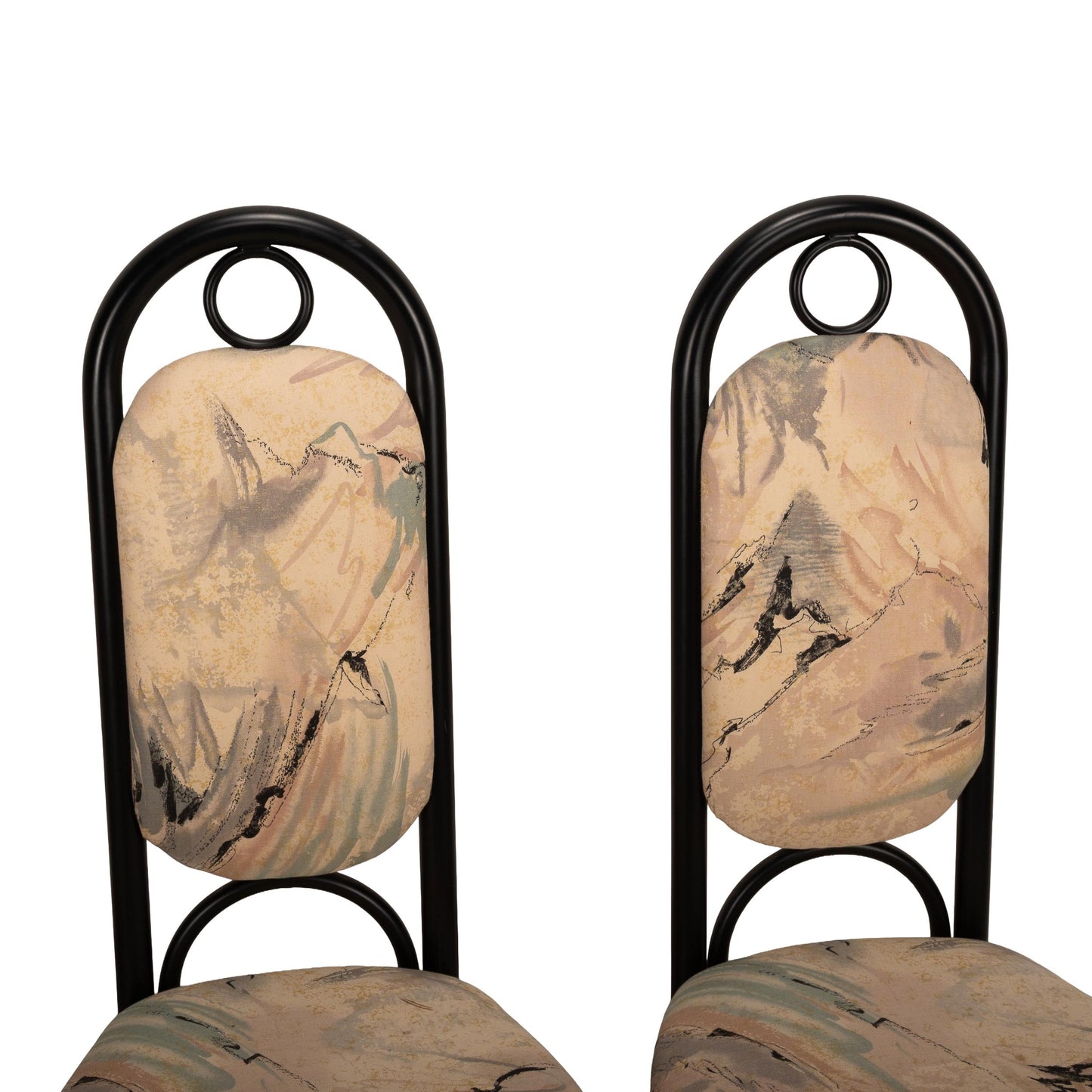 1980s Liberty Furniture of Canada Postmodern Upholstered Black Metal Tubular Dining Chairs - Set of 4