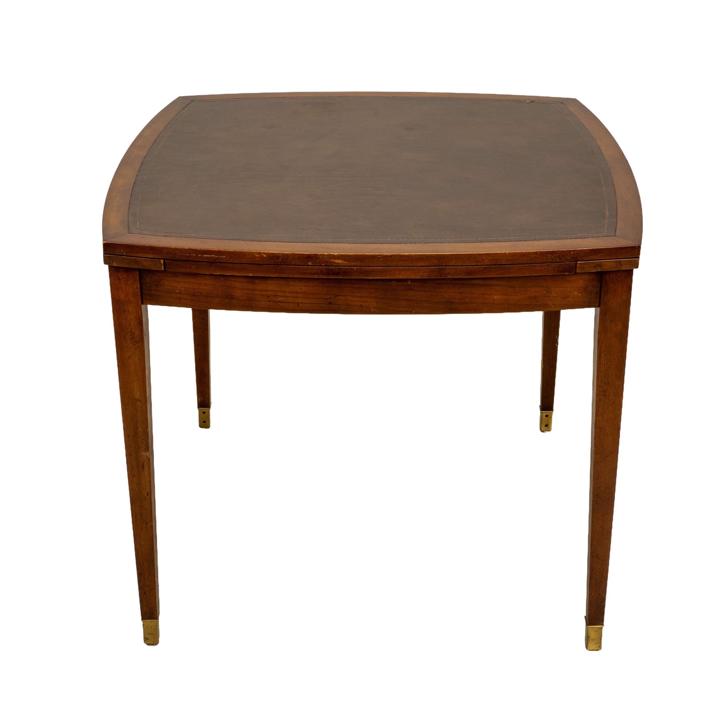 Vintage Old Colony Beacon Hill Walnut & Leather Games Table W/ Hidden Drink Holders