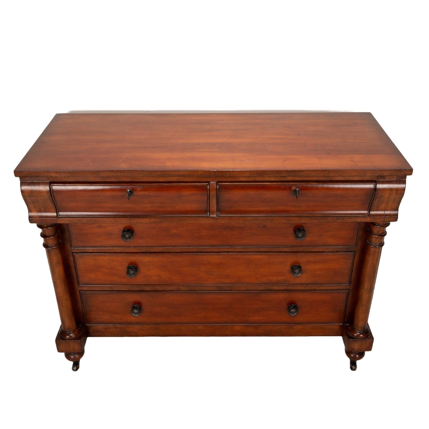 Vintage Large Ralph Lauren American Empire Style Mahogany 5 Drawer Dresser on Casters , RL Lauren
