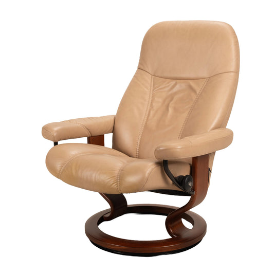Ekornes Stressless® Consul Recliner – Medium – Sand Leather With Wood Base - Made in Norway