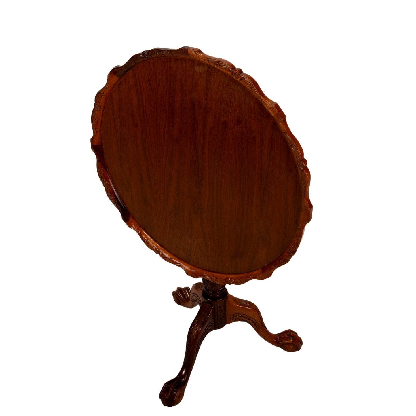 Vintage English Georgian Chippendale Mahogany Pie Crust Tilt Top Tea Card Table , Brass Hardware, Exquisite Detailed Carvings, Elegant Piece