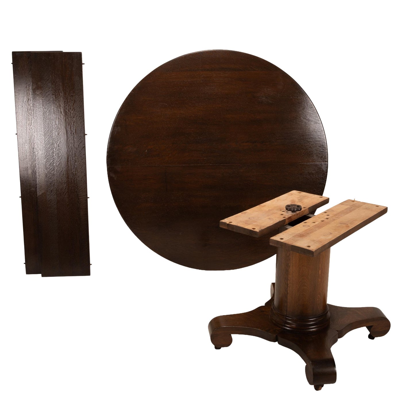 Antique Oak Empire Split Pedestal Dining Table | Monumental Banquet Table w/ Leaves | Vintage Expandable Table , USA Shipping Available