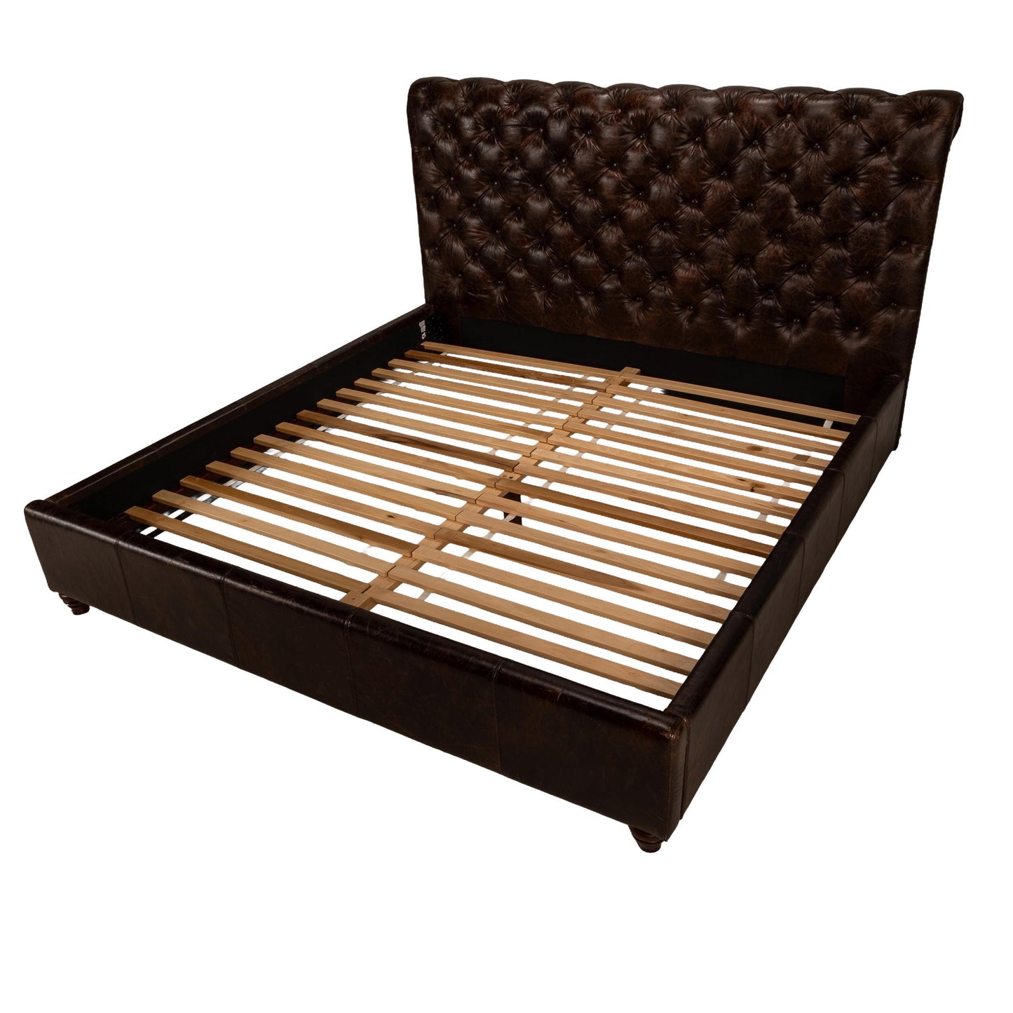 Pottery Barn Tufted Leather Chesterfield King Bed – Distressed Brown Leather & Nailhead Trim