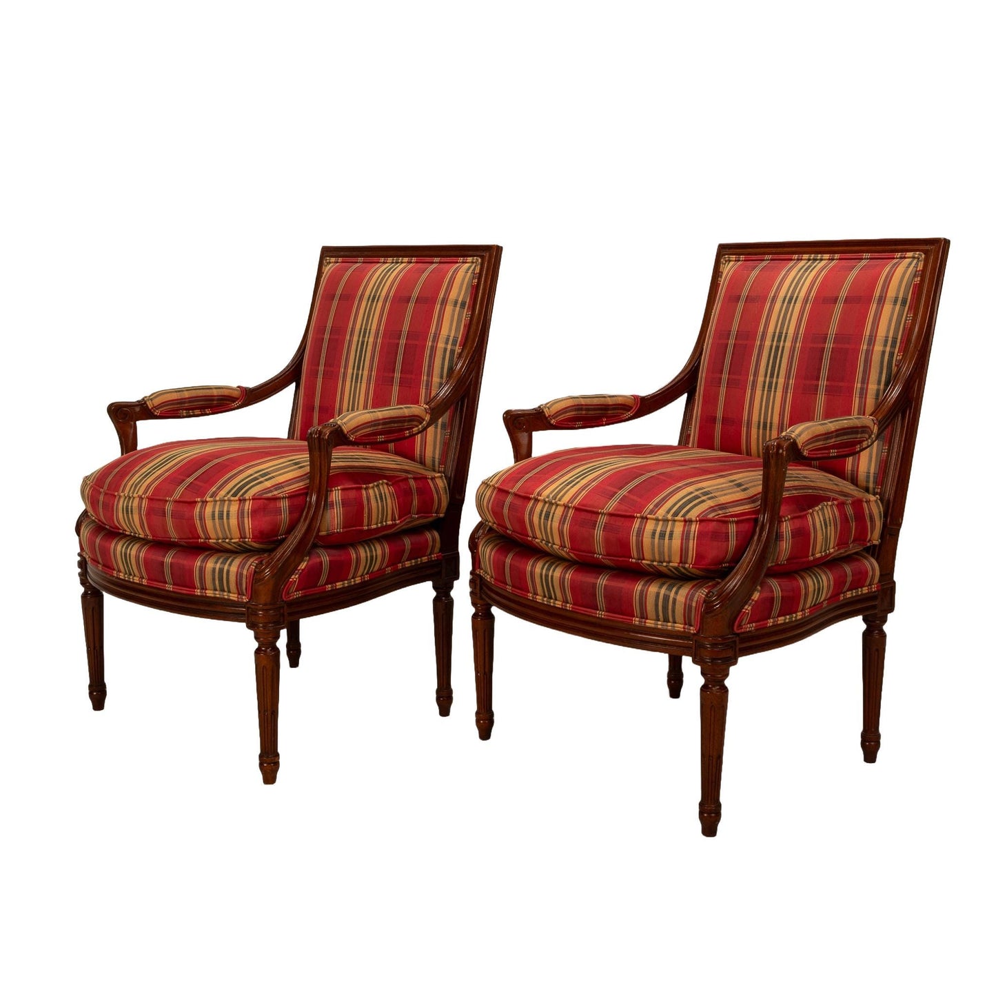 Vintage Henredon for Marshall Fields Plaid Louis LXI Style Lounge Chairs - a Pair , Elegant Side Chairs, Carved Wood, High End Furniture