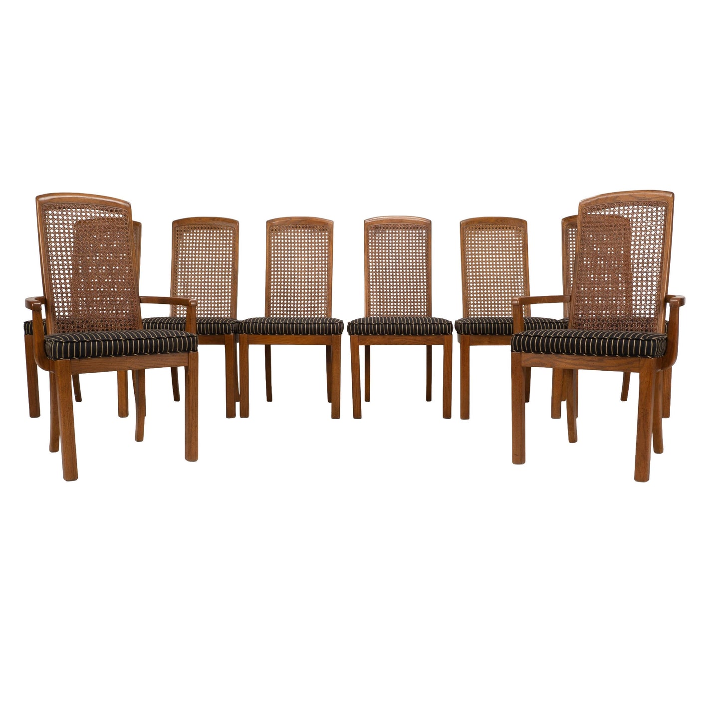 Drexel Heritage Mid Century Cane Back Oak Dining Chairs - Set of 8