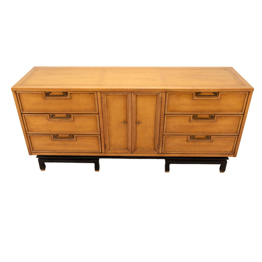 Large Mid-Century Dresser by American of Martinsville – Asian Ming Style, Blonde Walnut, Vintage MCM 1960s Lowboy Credenza