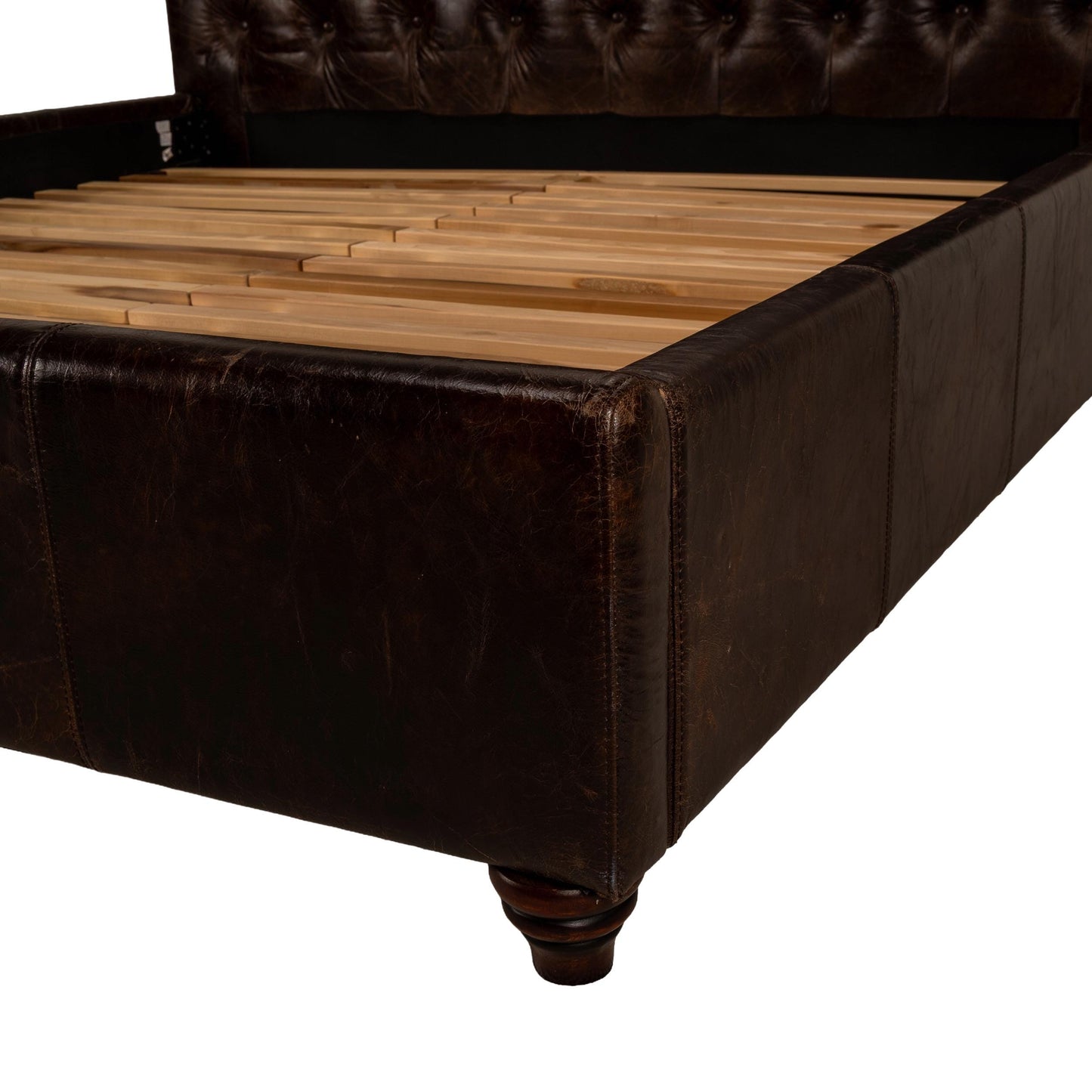 Pottery Barn Tufted Leather Chesterfield King Bed – Distressed Brown Leather & Nailhead Trim