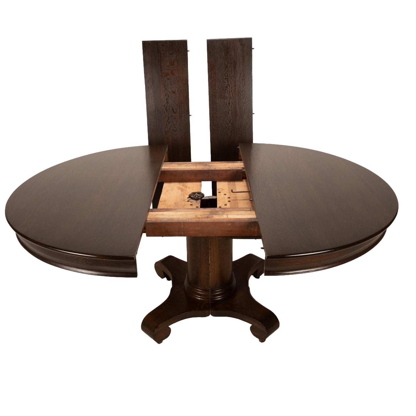 Antique Oak Empire Split Pedestal Dining Table | Monumental Banquet Table w/ Leaves | Vintage Expandable Table , USA Shipping Available
