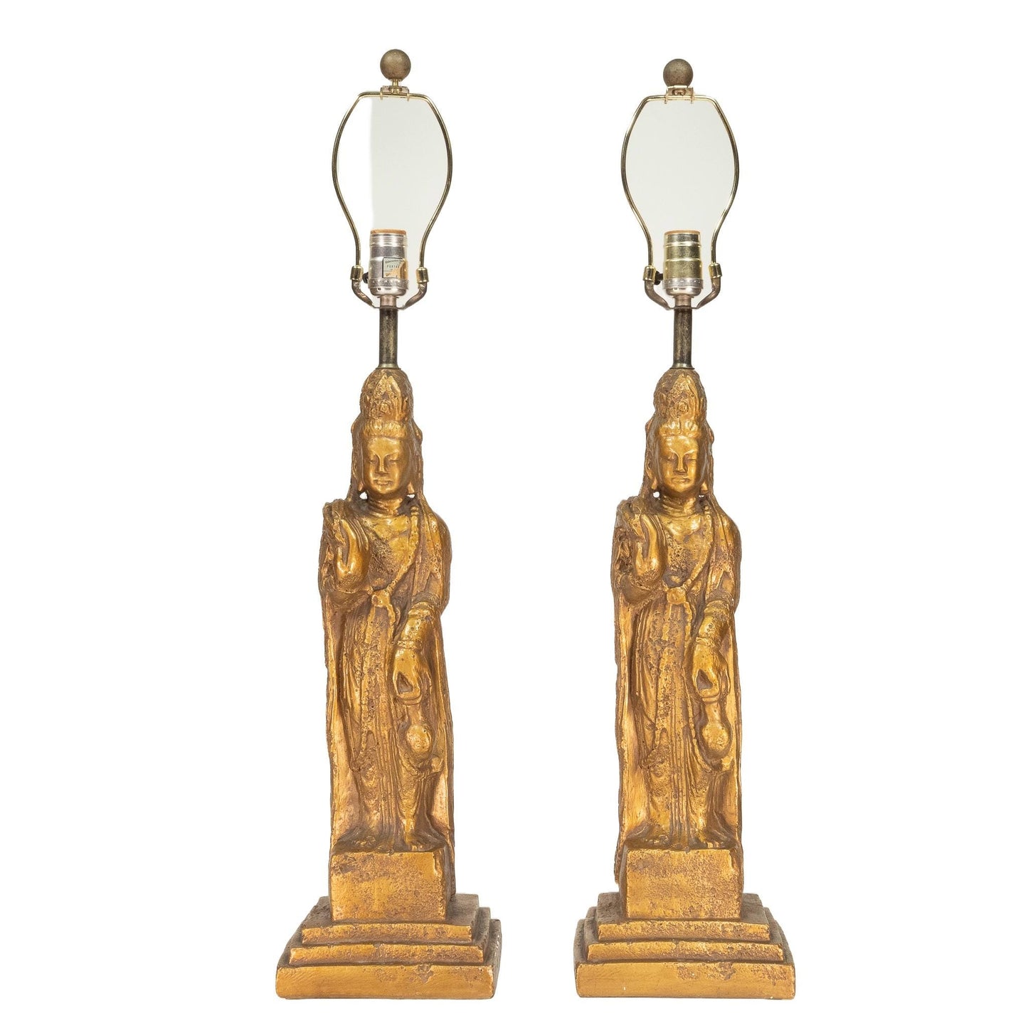 1960s Westwood Tony Paul Hollywood Regency Quan Yin (Buddha) Lamp Gold Gilt - A Pair , Statement Pop Piece, Unique Figural Light