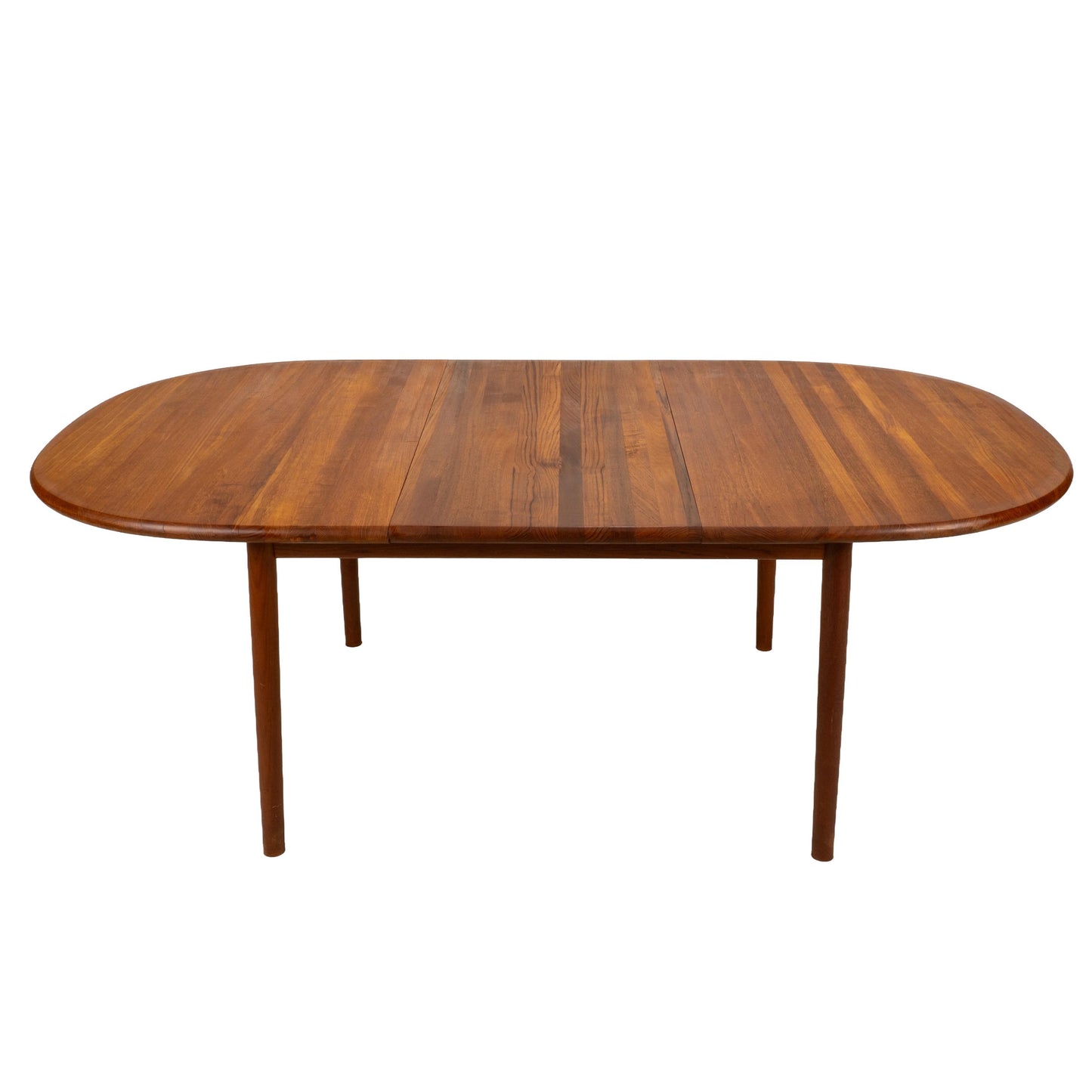 Danish Modern Solid Teak Dining Table W/ Leaf, Oval Extension Table