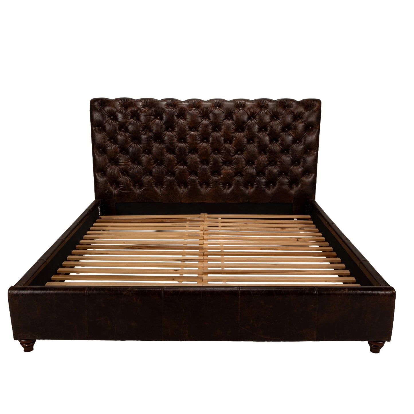 Pottery Barn Tufted Leather Chesterfield King Bed – Distressed Brown Leather & Nailhead Trim