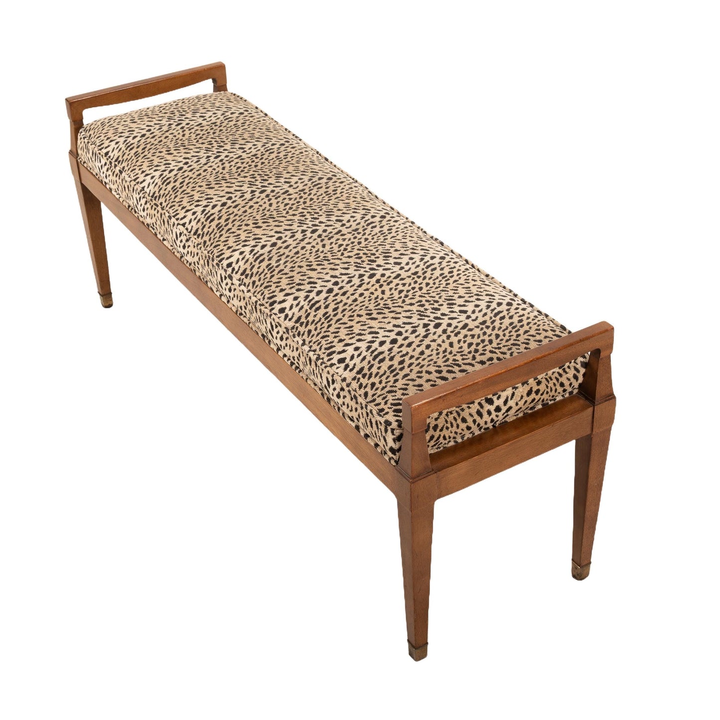 1960s Drexel Mid Century Modern Bench – Federal Style Upholstered Window / Bed Bench – Cheetah Print Vintage Seating MCM Eclectic Charm