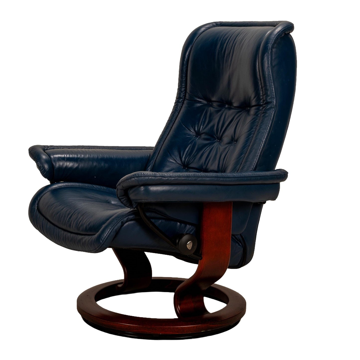 Ekornes Stressless Royal Recliner – Medium – Blue Leather W/ Wood Base - Made in Norway