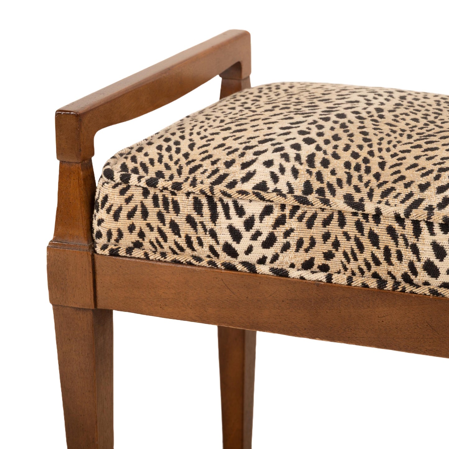 1960s Drexel Mid Century Modern Bench – Federal Style Upholstered Window / Bed Bench – Cheetah Print Vintage Seating MCM Eclectic Charm