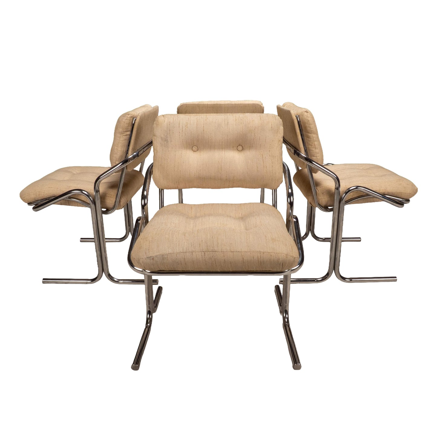 1970s Jerry Johnson Arcadia Cantilever Tubular Dining Chairs, Set of 4 – Chrome Retro Modern