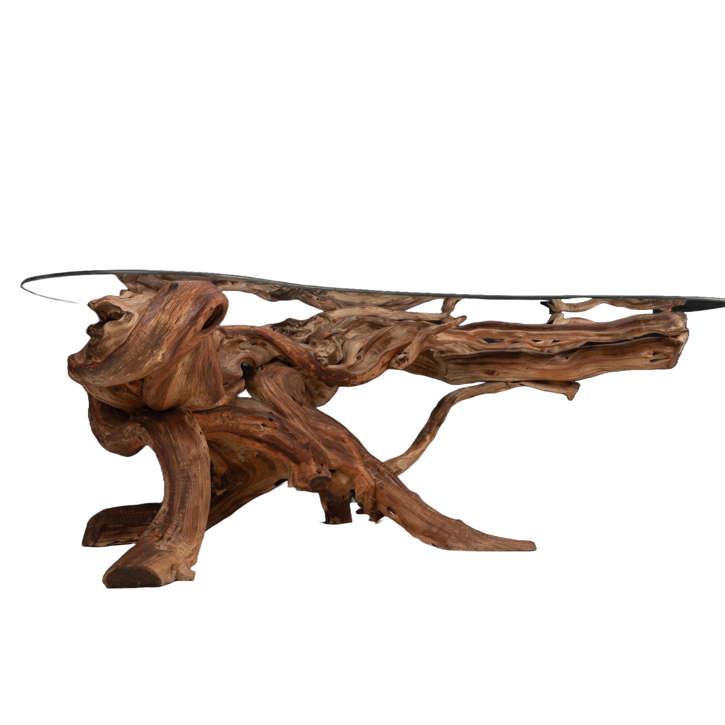 Mid-Century Organic Modern Driftwood Coffee Table – 1960s Sculptural Wood Base w/ Original Biomorphic Kidney Glass Top, Vintage MCM Decor