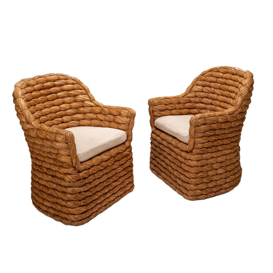 Ralph Lauren Joshua Tree Woven Lampakanay Barrel Back Chairs - A Pair , Boho Chic Unique Statement Pieces, RL Tropical US Shipping Available