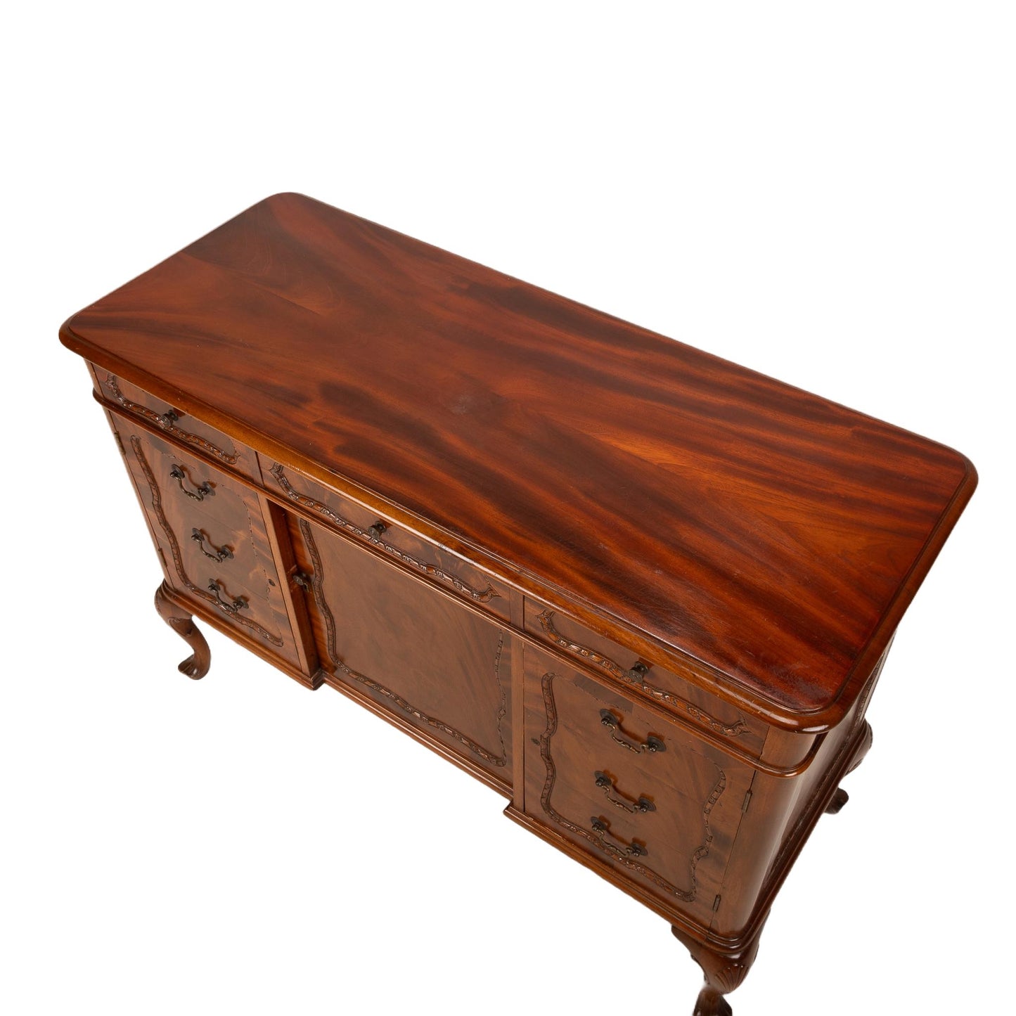 Antique French Provincial Style Flamed Mahogany Sideboard Buffet - High End Furniture, Gorgeous Burl Wood Pattern, USA Shipping Available
