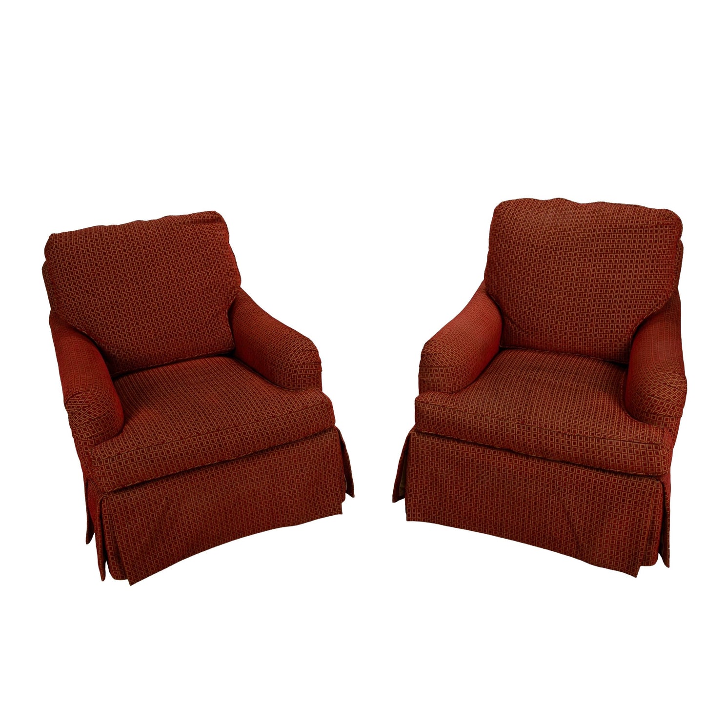 Baker Furniture Waterfowl Down English Roll Arm Skirted Club Chairs - A Pair
